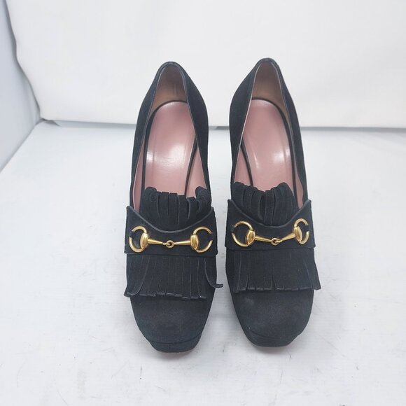 Gucci Marmont Horsebit Suede Platform Heel Pump Shoe - Picture 7 of 11